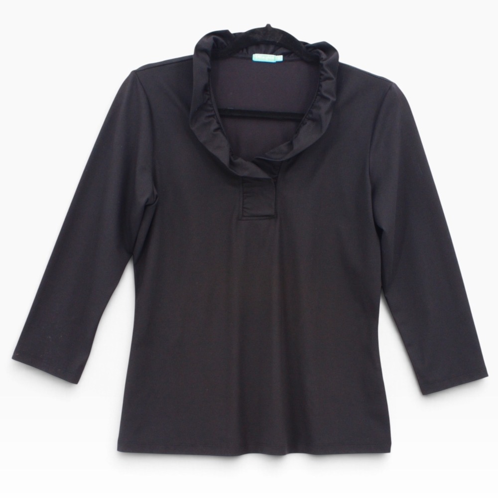 J.McLaughlin Durham Ruffle Top Small Black Catalina Cloth Ruffle 3/4 Sleeve